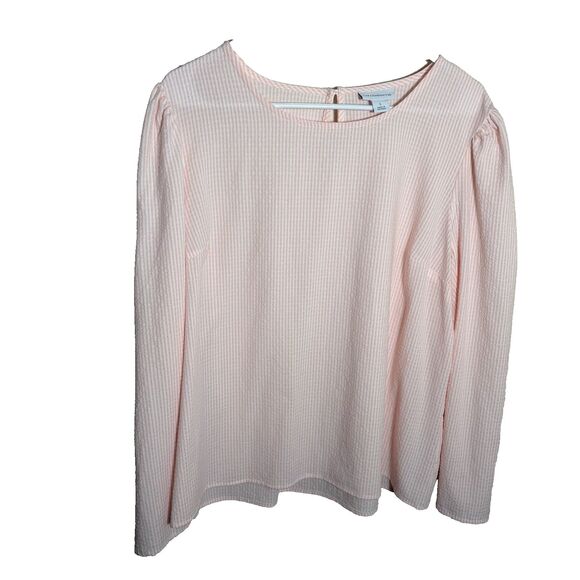 Liz Claiborne Tops - Liz Claiborne Blouse Women's Large Pink Striped Seersucker Long Sleeve Top Sheer